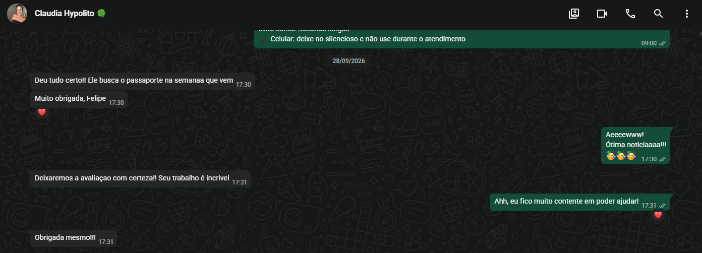 Print de conversa de WhatsApp com a cliente Claudia
